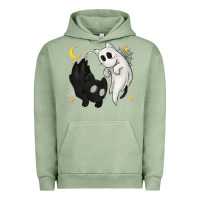Pigment Oil Green Ghost Cats with Balance Halloween Urban Hoodie - texasbilliewilder