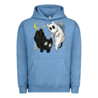 Pigment Pebble Blue Ghost Cats with Balance Halloween Urban Hoodie - texasbilliewilder