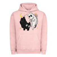Pigment Salmon Ghost Cats with Balance Halloween Urban Hoodie - texasbilliewilder