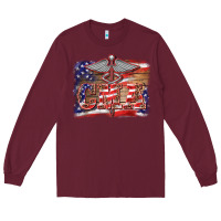 Burgundy patriotic nurse certified medical assistant medilcal symbol background Long Sleeve Tee - BarkalooDesign