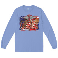 Colony Blue patriotic nurse certified medical assistant medilcal symbol background Long Sleeve Tee - BarkalooDesign