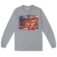 Heather Grey patriotic nurse certified medical assistant medilcal symbol background Long Sleeve Tee - BarkalooDesign