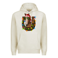 Oatmeal Heather christmas horseshoe with horse Premium Hoodie - RanaPortraitStore