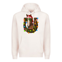 Pale Pink christmas horseshoe with horse Premium Hoodie - RanaPortraitStore
