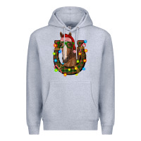 Heather Grey christmas horseshoe with horse Premium Hoodie - RanaPortraitStore
