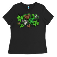 Black western st patricks day shamrocks and hearts Ladies Tee - Artiststas