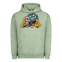 Pigment Oil Green skull with sunflowers Urban Hoodie - RanaPortraitStore