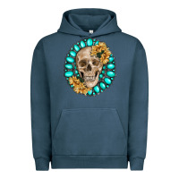 Pigment Midnight Navy skull with gemstone and sunflower Urban Hoodie - RanaPortraitStore