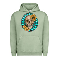Pigment Oil Green skull with gemstone and sunflower Urban Hoodie - RanaPortraitStore