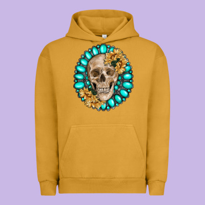 Skull With Gemstone And Sunflower Urban Hoodie Designed By Ranaportraitstore