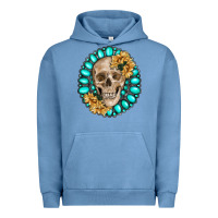 Pigment Pebble Blue skull with gemstone and sunflower Urban Hoodie - RanaPortraitStore