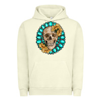Pigment Pistachio skull with gemstone and sunflower Urban Hoodie - RanaPortraitStore