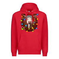 Red christmas horseshoe with hereford cow Premium Hoodie - RanaPortraitStore