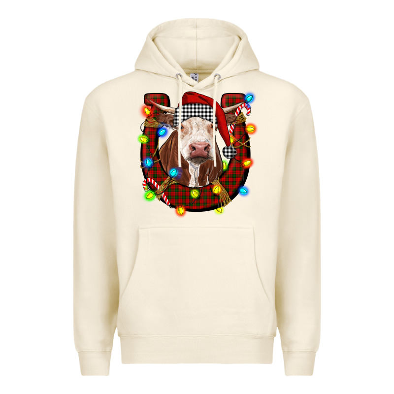 Christmas Horseshoe With Hereford Cow Premium Hoodie by RanaPortraitStore | Teevron