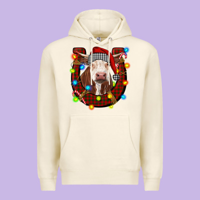 Christmas Horseshoe With Hereford Cow Premium Hoodie Designed By Ranaportraitstore