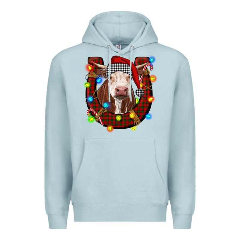 Christmas Horseshoe With Hereford Cow Premium Hoodie by RanaPortraitStore | Teevron