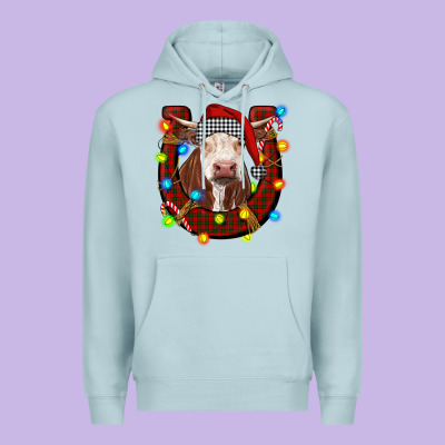 Christmas Horseshoe With Hereford Cow Premium Hoodie Designed By Ranaportraitstore