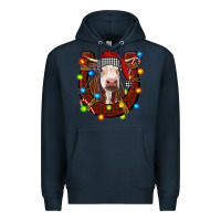 Navy christmas horseshoe with hereford cow Premium Hoodie - RanaPortraitStore