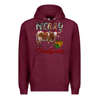 Burgundy Texas Longhorn Merry Christmas Premium Hoodie - RanaPortraitStore