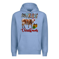 Colony Blue Texas Longhorn Merry Christmas Premium Hoodie - RanaPortraitStore