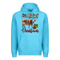 Ocean Blue Texas Longhorn Merry Christmas Premium Hoodie - RanaPortraitStore