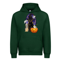 Forest Green Halloween Cat and Pumpkin Urban Hoodie - texasbilliewilder