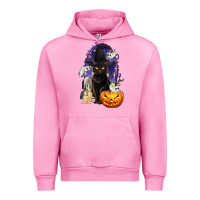 Fuchsia Pink Halloween Cat and Pumpkin Urban Hoodie - texasbilliewilder