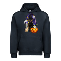 Navy Halloween Cat and Pumpkin Urban Hoodie - texasbilliewilder