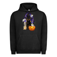 Pigment Black Halloween Cat and Pumpkin Urban Hoodie - texasbilliewilder