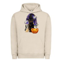Pigment French Oak Halloween Cat and Pumpkin Urban Hoodie - texasbilliewilder