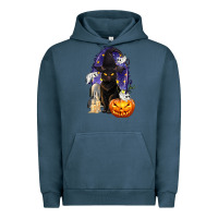 Pigment Midnight Navy Halloween Cat and Pumpkin Urban Hoodie - texasbilliewilder