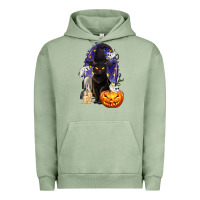 Pigment Oil Green Halloween Cat and Pumpkin Urban Hoodie - texasbilliewilder