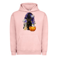Pigment Salmon Halloween Cat and Pumpkin Urban Hoodie - texasbilliewilder