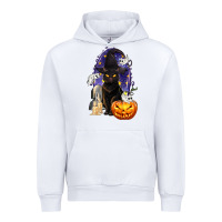 White Halloween Cat and Pumpkin Urban Hoodie - texasbilliewilder