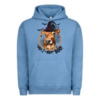 Pigment Pebble Blue Halloween Cow Moo I Mean Boo Urban Hoodie - texasbilliewilder