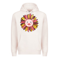 Pale Pink pig sunflower Premium Hoodie - RanaPortraitStore
