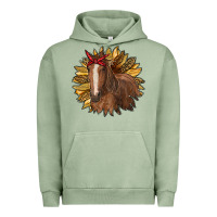 Pigment Oil Green sunflower with horse Urban Hoodie - RanaPortraitStore