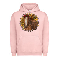 Pigment Salmon sunflower with horse Urban Hoodie - RanaPortraitStore