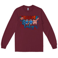 Burgundy boom boom baby 4th of july Long Sleeve Tee - BarkalooDesign