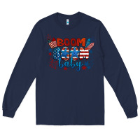 Navy boom boom baby 4th of july Long Sleeve Tee - BarkalooDesign