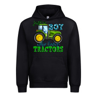 Black just a boy who loves tractors Urban Hoodie - Zillion Design Studio
