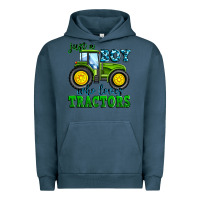 Pigment Midnight Navy just a boy who loves tractors Urban Hoodie - Zillion Design Studio