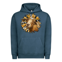 Pigment Midnight Navy sunflower with goat Urban Hoodie - RanaPortraitStore