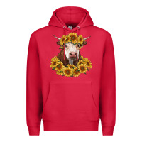 Cardinal hereford cow with sunflowers Premium Hoodie - RanaPortraitStore