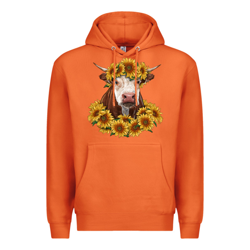 Hereford Cow With Sunflowers Premium Hoodie by RanaPortraitStore | Teevron