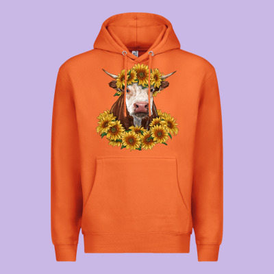Hereford Cow With Sunflowers Premium Hoodie Designed By Ranaportraitstore