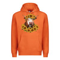 Carrot hereford cow with sunflowers Premium Hoodie - RanaPortraitStore