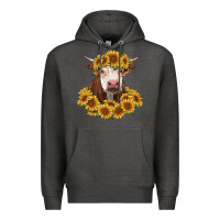 Charcoal Heather hereford cow with sunflowers Premium Hoodie - RanaPortraitStore