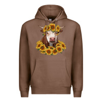 Chestnut hereford cow with sunflowers Premium Hoodie - RanaPortraitStore