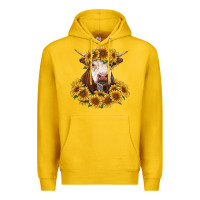 Lemon hereford cow with sunflowers Premium Hoodie - RanaPortraitStore